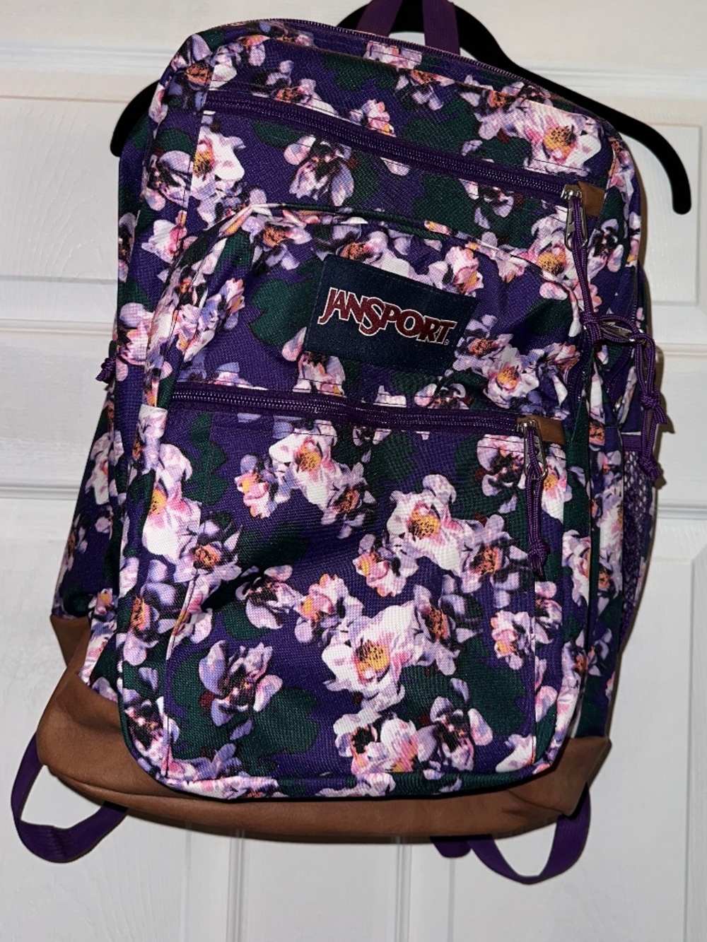JanSport Cool Student Floral Backpack Purple Laptop Sleeve Like New